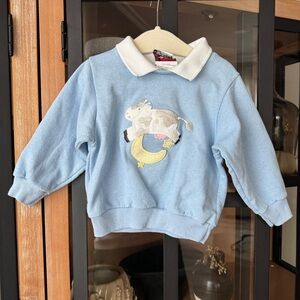 90s Vintage sweater cow jumping over the moon appliqué embroidered toddler knit